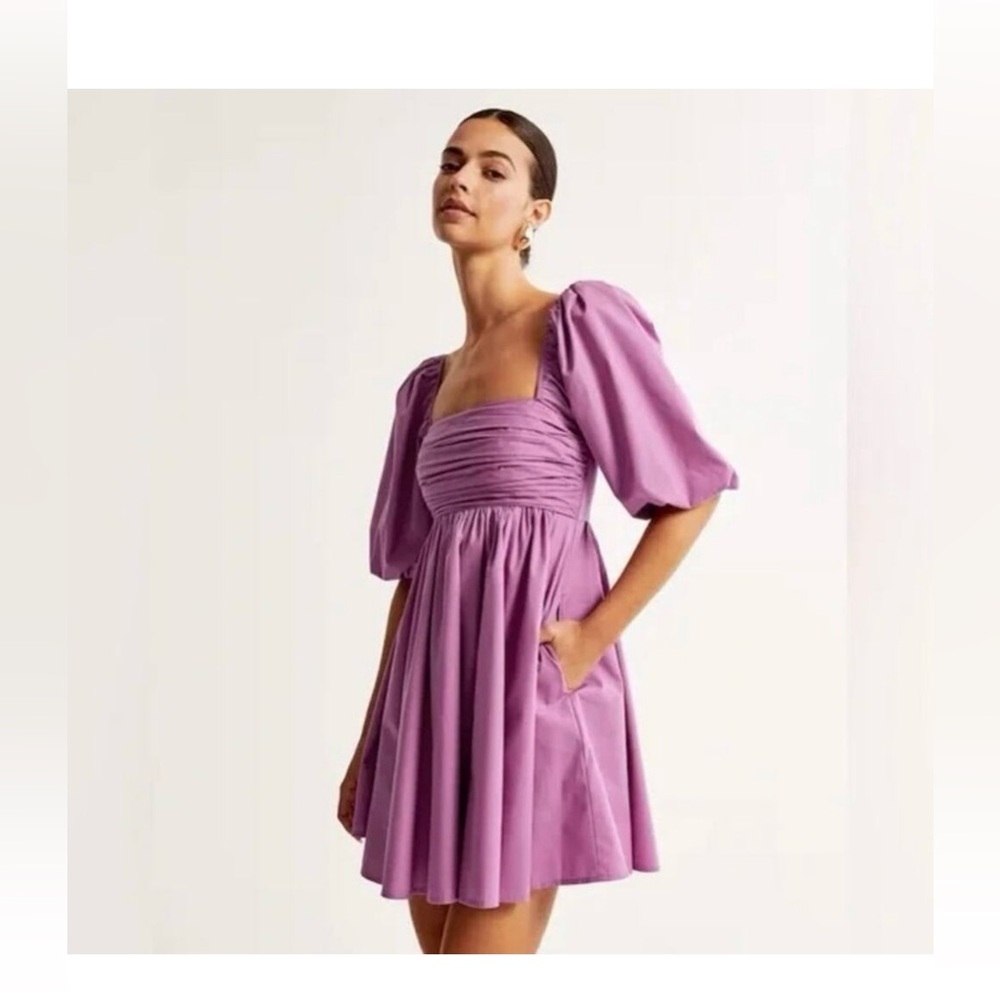 Abercrombie & Fitch The A&F Emerson Linen-Blend Puff Sleeve Mini Dress NEW SMALL